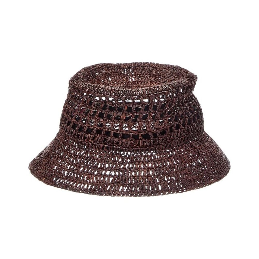 Bruno Magli Crochet Short Brim Bucket Hat, Brown